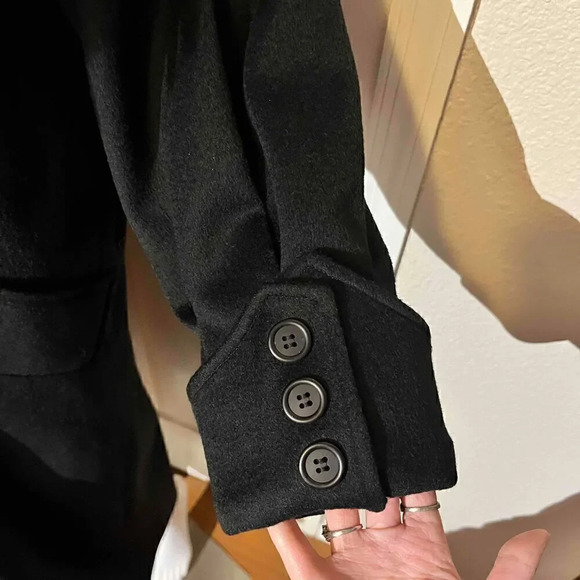 Vintage Gemini Black Full Length Wool Coat Finncoon Raccoon Fur Button Up Collar - Picture 8 of 10